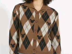 Brown Argyle Mickey Mouse Cardigan