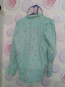 Light Blue Fruit Print Collared Shirt