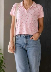 Pink Heart Print Polo Shirt