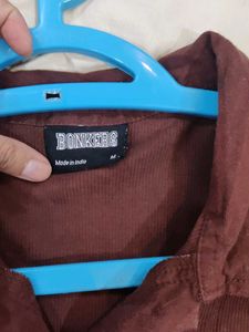 Bonkers Chic Brown Collared Crop Top