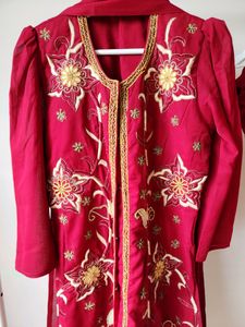 Georgette Heavy Embroidered Stitched Suit. Jacket Style Open Kurta(closed with hooks),salwar &amp; Dupatta