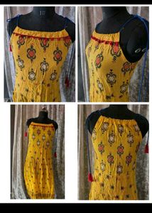 Yellow Floral Print Tassel Dress