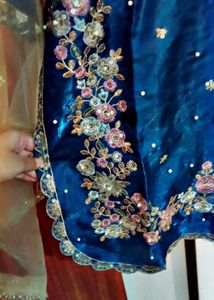 Embroidered blueish- green kurta with plazo and d
