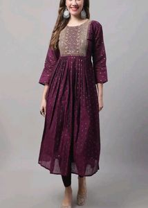 Purple kurta set with Organza floral duppata