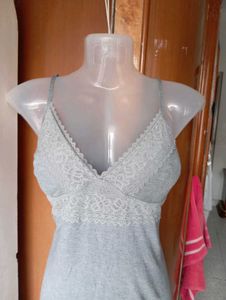 Grey Lace Trim Slip Dress