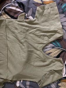 Sage Green Ribbed Cut-Out Top