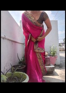 Beautiful Pink Saree with Golden Border