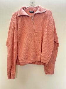 Pink Half Zip Knit Sweater