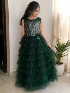 Dark Green Net Party Wear Gown with Sequin Work |
