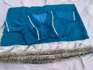 Beautiful Teal Saree with Embellished Border