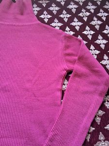 Ribbed Pink Turtleneck Sweater