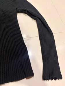 Black Ribbed Turtleneck Top