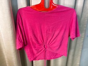 Vibrant Pink Tie-Front Crop Top