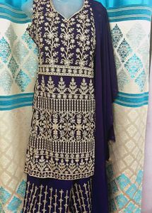 Elegant heavy embroidered palazzo set