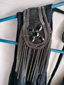 Black Embellished Halter Neck Top
