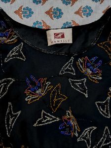 Sparkling Floral Black Beaded Y2K Top