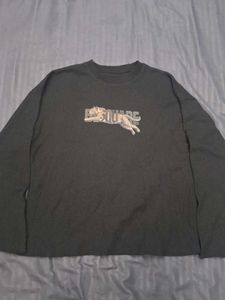 Black cropped Long Sleeve waffle tee