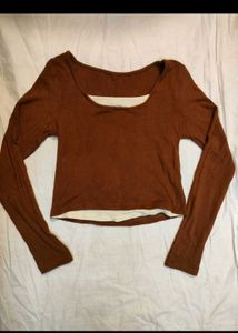 Brown Long Sleeve Cropped Top