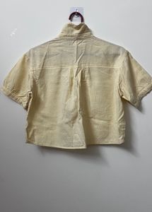 Pale Yellow Cropped Button-Up Shirt