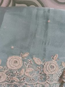 Elegant Sky Blue Saree with Floral Lace