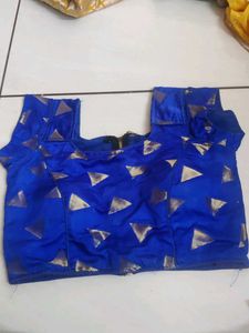 Blue Blouse with Gold Triangle Print