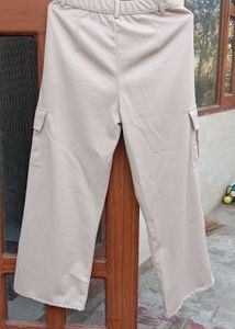 Beige Wide Leg Cargo trouser for women