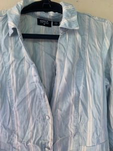 Light Blue Striped Button-Down Dress