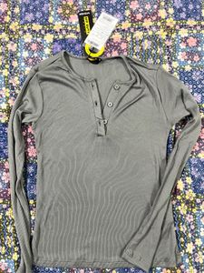 Ribbed Long Sleeve Henley Top