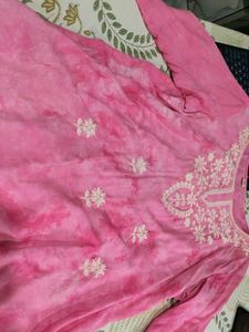 pink tie dye chikankari kurti