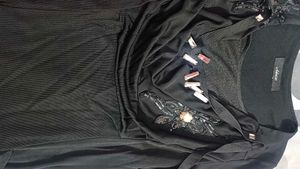 Elegant Black Embellished Long Top
