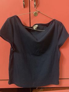Navy Blue Ribbed Cropped Top