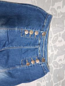 High-Waisted Button-Up Blue Jeans
