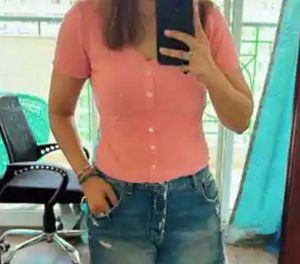 Ribbed Button-Up Pink Crop Top