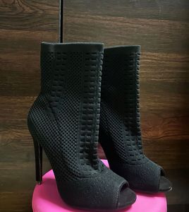 Black Peep-Toe Heeled Boots