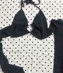 Sparkly Halter Neck Long Sleeve Top