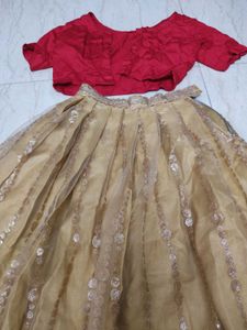 Red Blouse &amp; Sequined Skirt Set