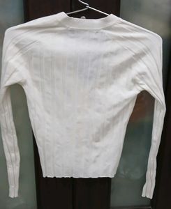 MNG White Ribbed Knit Cardigan
