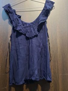 Chic Navy Off-the-Shoulder Ruffle Top