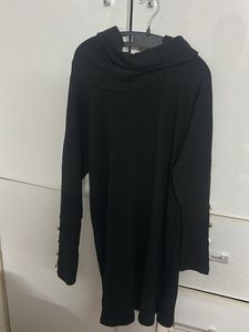 Black Ribbed Turtleneck Dress with Belt