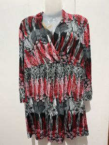 V-Neck Feather Print Tops