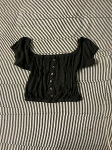 Black Off-Shoulder Button Top