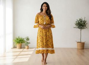 Boho Yellow Floral Midi Dress