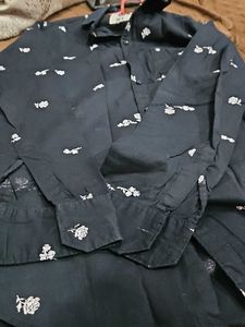 Black Floral Print Men's Shirt