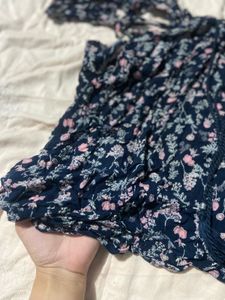 Off Shoulder Floral Print Navy Blue Top