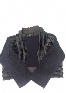 Black Ruffle Detail Open Front Shrug/Outer