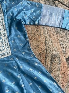 Blue Kurta Set with White Embroidery