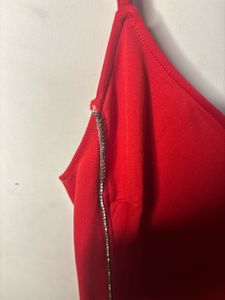 Red Spaghetti Strap Dress With slit on lef