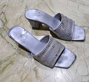 Sparkling Silver Block Heels