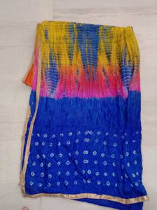 Royal Blue Bandhani Dupatta with Golden Border
