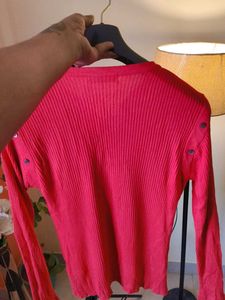 Korean Urban Outfitters Red Ribbed Top